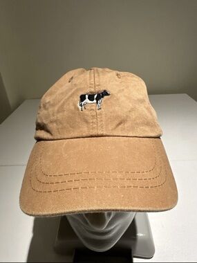 Adams Tan Baseball Cap with Black & White Cow Embroidery